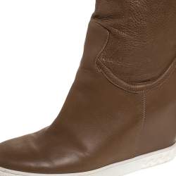 Casadei Brown Leather Chain Motif Knee Boots Size 39