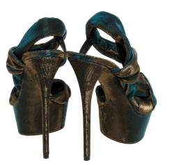 Pre Owned Casadei Multicolor Lamé Fabric Platform Ankle Strap Sandals Size 38