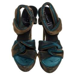 Pre Owned Casadei Multicolor Lamé Fabric Platform Ankle Strap Sandals Size 38