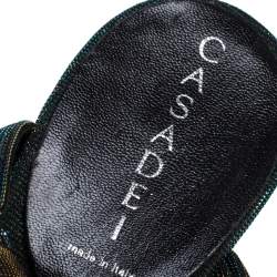 Pre Owned Casadei Multicolor Lamé Fabric Platform Ankle Strap Sandals Size 38