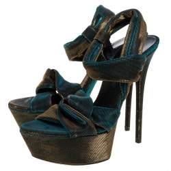 Pre Owned Casadei Multicolor Lamé Fabric Platform Ankle Strap Sandals Size 38