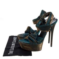 Pre Owned Casadei Multicolor Lamé Fabric Platform Ankle Strap Sandals Size 38