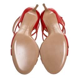 Pre Owned Casadei Dark Orange Patent Leather Tiffany Ankle Strap Sandals Size 35