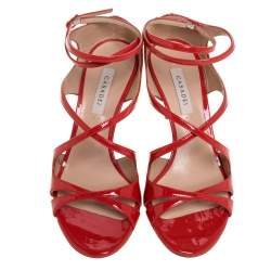 Pre Owned Casadei Dark Orange Patent Leather Tiffany Ankle Strap Sandals Size 35