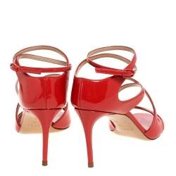 Pre Owned Casadei Dark Orange Patent Leather Tiffany Ankle Strap Sandals Size 35