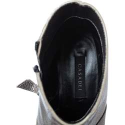 Pre Owned Casadei Metallic Grey Textured Leather Ankle Boots Size 35