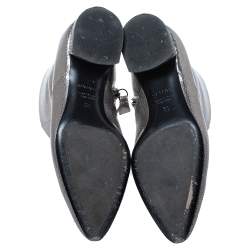 Pre Owned Casadei Metallic Grey Textured Leather Ankle Boots Size 35