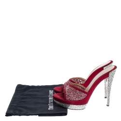Pre Owned Casadei Red Suede Crystal Embellished Open Toe Platform Slide Sandals Size 39