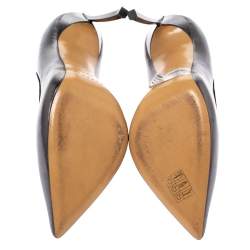 Pre Owned Casadei Grey Leather Pointed Toe Pumps Size 38.5 