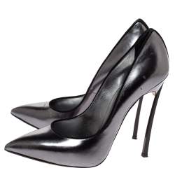 Pre Owned Casadei Grey Leather Pointed Toe Pumps Size 38.5 