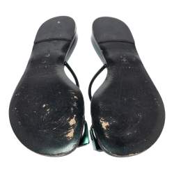 Pre Owned Casadei Metallic Green Patent Crystal Toe Ring Sandals Size 39