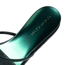 Pre Owned Casadei Metallic Green Patent Crystal Toe Ring Sandals Size 39