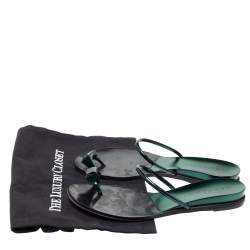 Pre Owned Casadei Metallic Green Patent Crystal Toe Ring Sandals Size 39