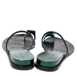 Pre Owned Casadei Metallic Green Patent Crystal Toe Ring Sandals Size 39