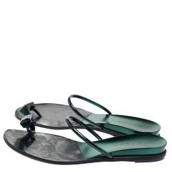 Pre Owned Casadei Metallic Green Patent Crystal Toe Ring Sandals Size 39