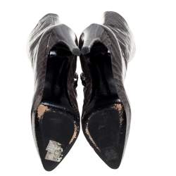 Pre Owned Casadei Green Croc Embossed Patent Leather Platform Mid Calf Booties Size 36