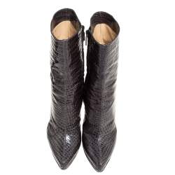 Pre Owned Casadei Green Croc Embossed Patent Leather Platform Mid Calf Booties Size 36