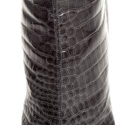 Pre Owned Casadei Green Croc Embossed Patent Leather Platform Mid Calf Booties Size 36