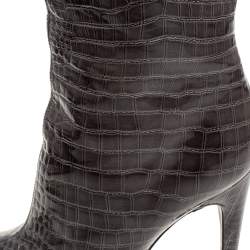 Pre Owned Casadei Green Croc Embossed Patent Leather Platform Mid Calf Booties Size 36