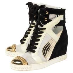 Pre Owned Casadei Multicolor Suede and Leather High Top Wedge Sneakers Size 39
