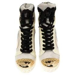 Pre Owned Casadei Multicolor Suede and Leather High Top Wedge Sneakers Size 39