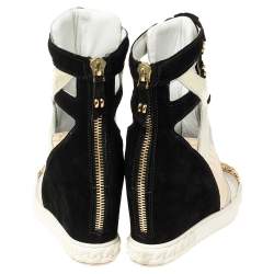 Pre Owned Casadei Multicolor Suede and Leather High Top Wedge Sneakers Size 39