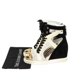 Pre Owned Casadei Multicolor Suede and Leather High Top Wedge Sneakers Size 39