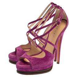 Casadei Purple Suede Cross Strap Platform Sandals Size 36