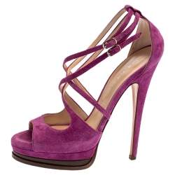 Casadei Purple Suede Cross Strap Platform Sandals Size 36