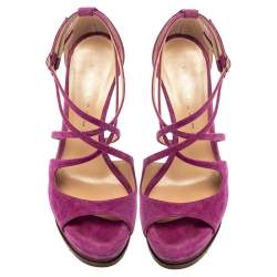 Casadei Purple Suede Cross Strap Platform Sandals Size 36