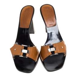 Pre Owned Casadei Brown Leather Slide Sandals Size 39