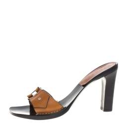 Pre Owned Casadei Brown Leather Slide Sandals Size 39