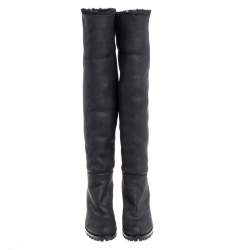 Pre Owned Casadei Black Leather Knee Boots Size 38