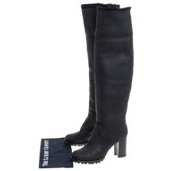 Pre Owned Casadei Black Leather Knee Boots Size 38