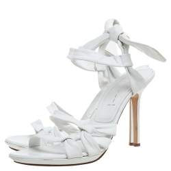 Pre Owned صندل كاسادى فتحة كعب مقدمة مفتوحة رباط كاحل جلد أبيض مقاس 39