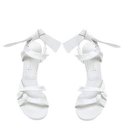 Pre Owned صندل كاسادى فتحة كعب مقدمة مفتوحة رباط كاحل جلد أبيض مقاس 39