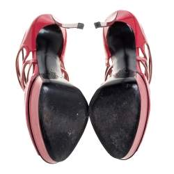 Pre Owned Casadei Dark Pink Patent Leather Caged Platform Sandals Size 40