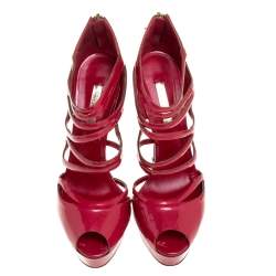 Pre Owned Casadei Dark Pink Patent Leather Caged Platform Sandals Size 40