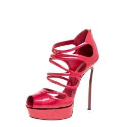 Pre Owned Casadei Dark Pink Patent Leather Caged Platform Sandals Size 40