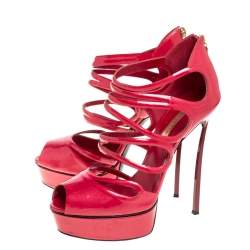 Pre Owned Casadei Dark Pink Patent Leather Caged Platform Sandals Size 40