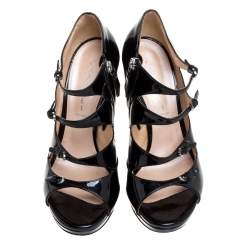 Pre Owned Casadei Black Patent Leather Strappy Platform Sandals Size 39.5
