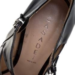 Pre Owned Casadei Black Patent Leather Strappy Platform Sandals Size 39.5