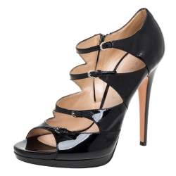 Pre Owned Casadei Black Patent Leather Strappy Platform Sandals Size 39.5
