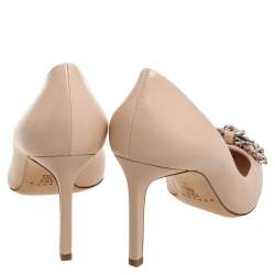 Pre Owned Casadei Beige Leather Chain Bow Pointed Toe Pumps Size 36