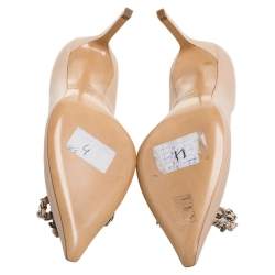 Pre Owned Casadei Beige Leather Chain Bow Pointed Toe Pumps Size 36