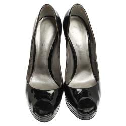 Casadei Black Patent Leather Platform Peep Toe Pumps Size 40