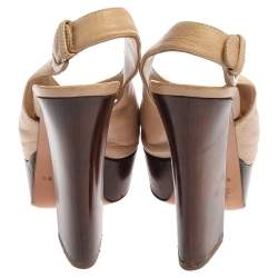 Pre Owned Casadei Beige Leather Platform Peep Toe Slingback Sandals Size 35