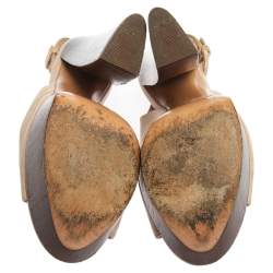 Pre Owned Casadei Beige Leather Platform Peep Toe Slingback Sandals Size 35
