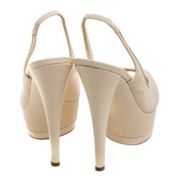 Casadei Cream Leather Platform Slingback Peep Toe Sandals Size 38