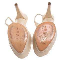Casadei Cream Leather Platform Slingback Peep Toe Sandals Size 38
